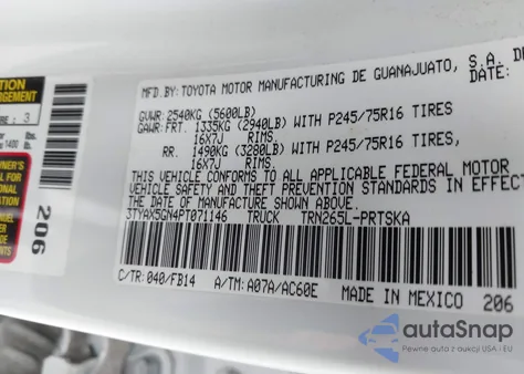 2023 Toyota Tacoma Sr из США, поврежденный, VIN 3TYAX5GN4PT071146